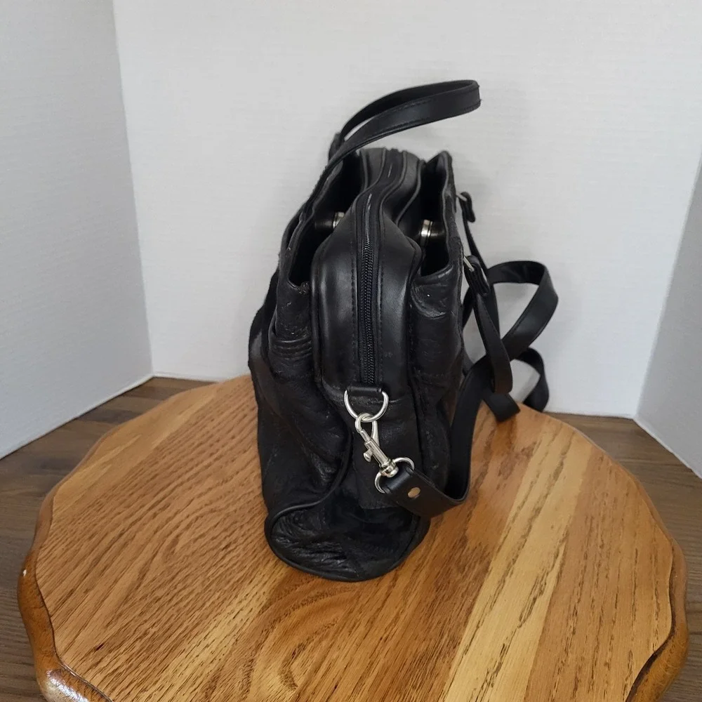 VTG Black Leather Patchwork Purse Shoulder Bag Handbag Hippie‎ Boho